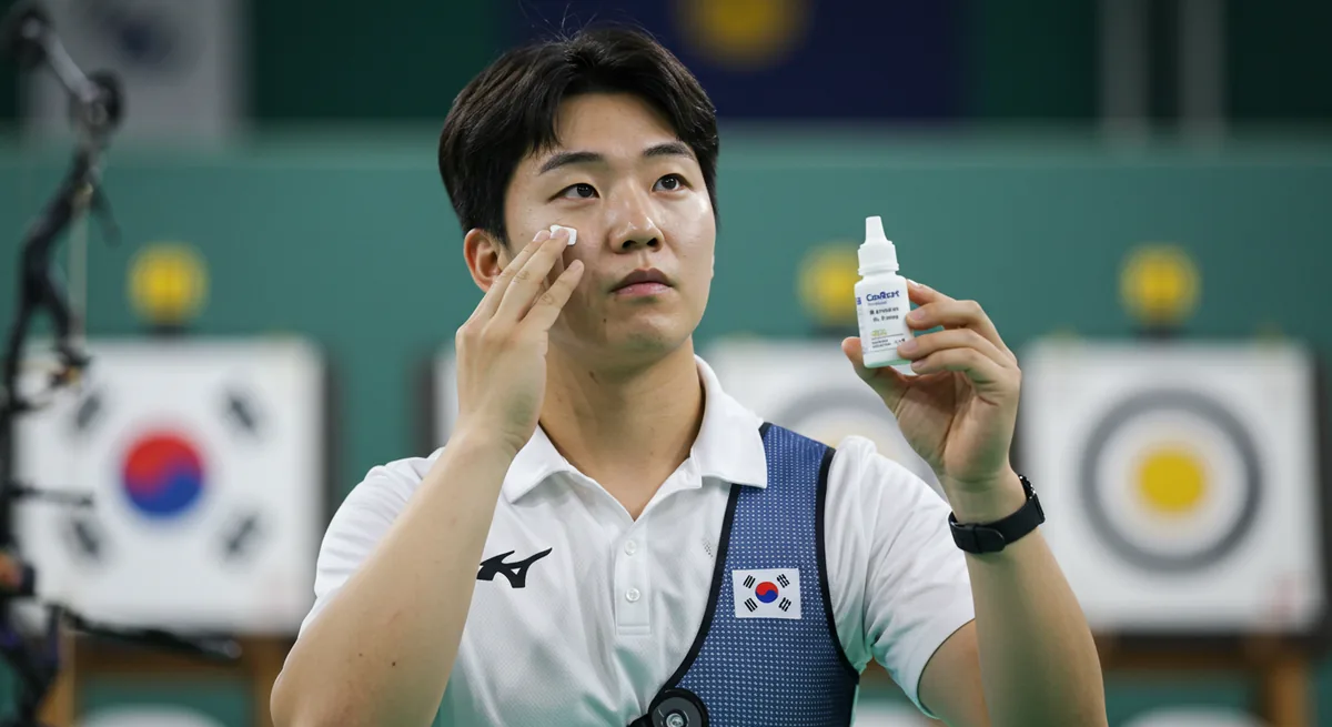 국가대표 선수가 안약을 점안하는 모습