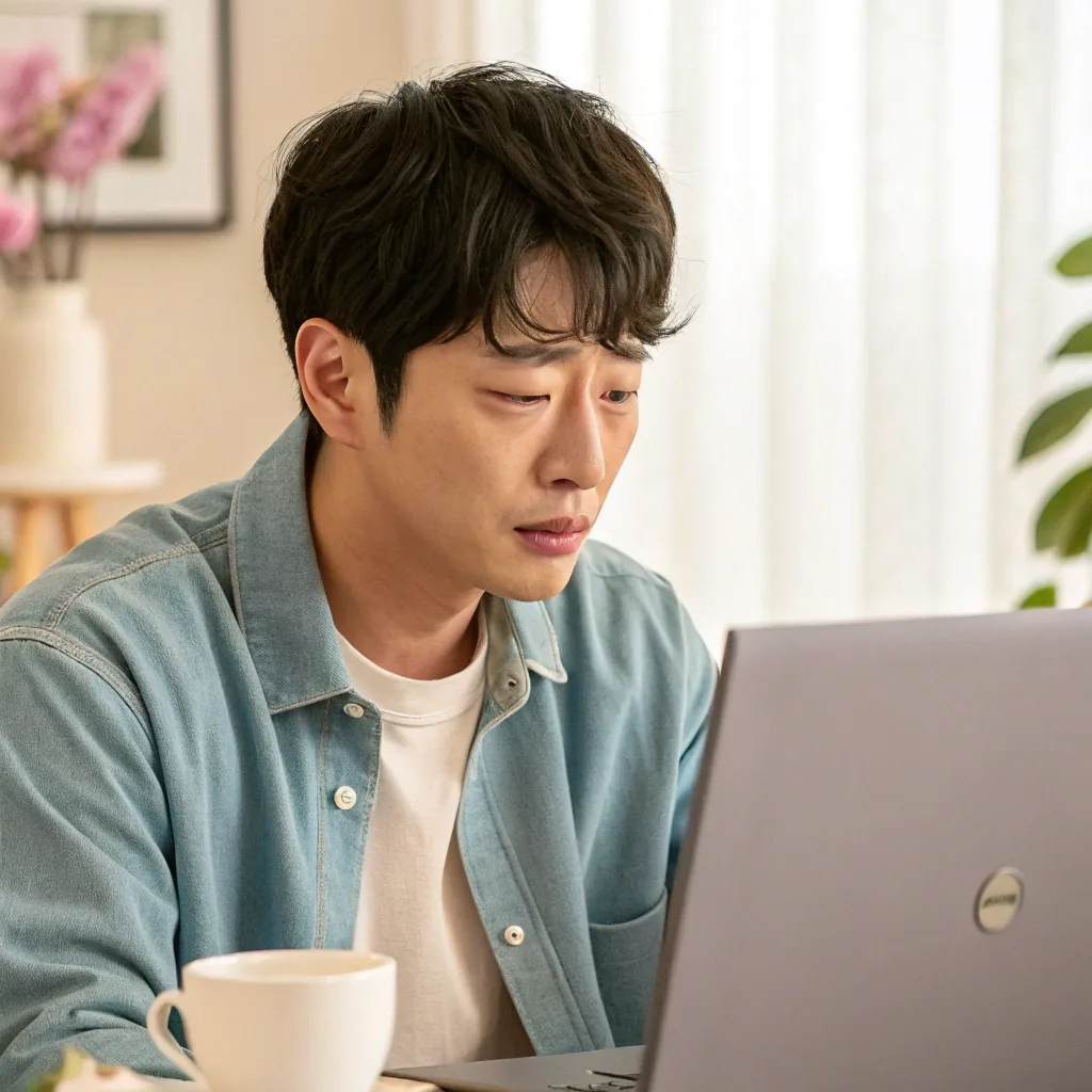 장시간 모니터 작업으로 눈이 건조해진 사무직 근로자