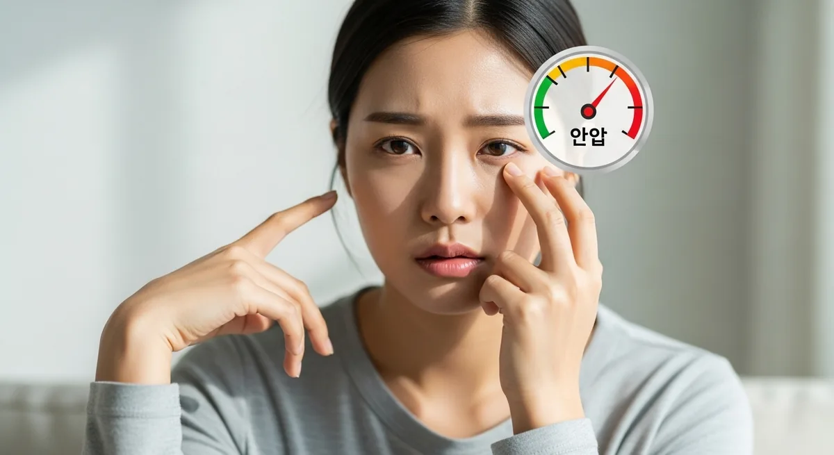 안압 게이지로 표현한 눈의 압박감 — 녹내장 안약의 목표는 이 안압을 꾸준히 낮게 유지하는 것입니다