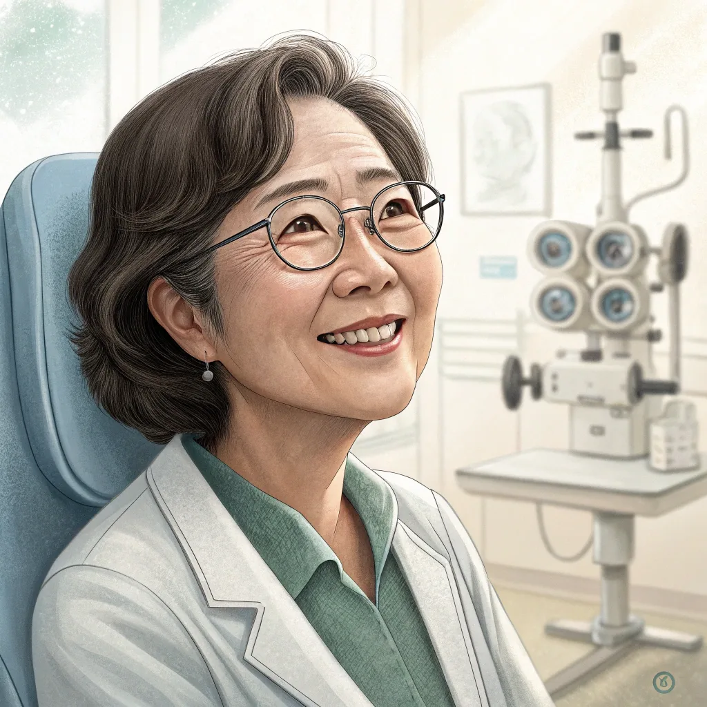 진료 의자에 앉아 편안하게 웃고 있는 환자