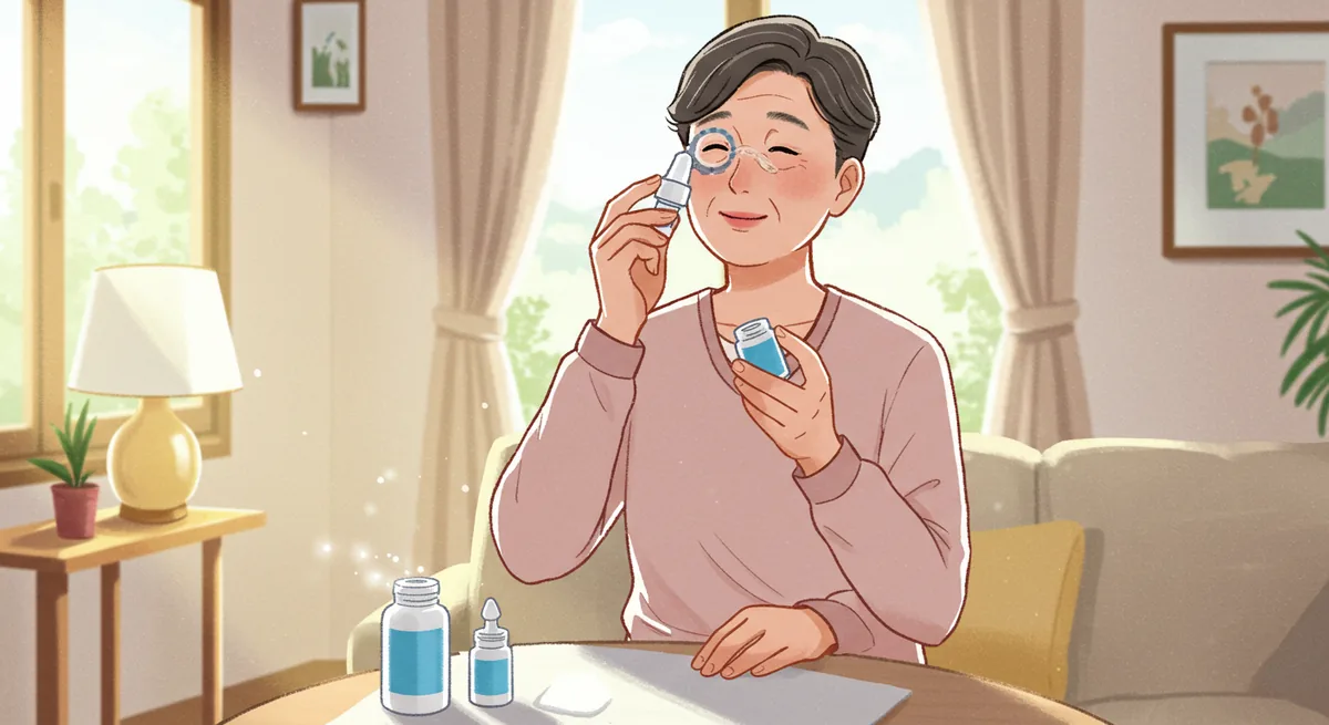 녹내장 수술 후 처방된 점안액을 정해진 시간에 넣는 모습