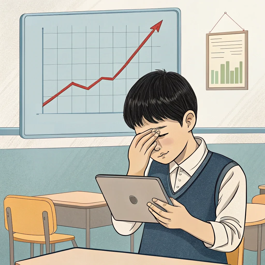 학령기 아이가 가까운 거리에서 화면을 보고 있는 모습